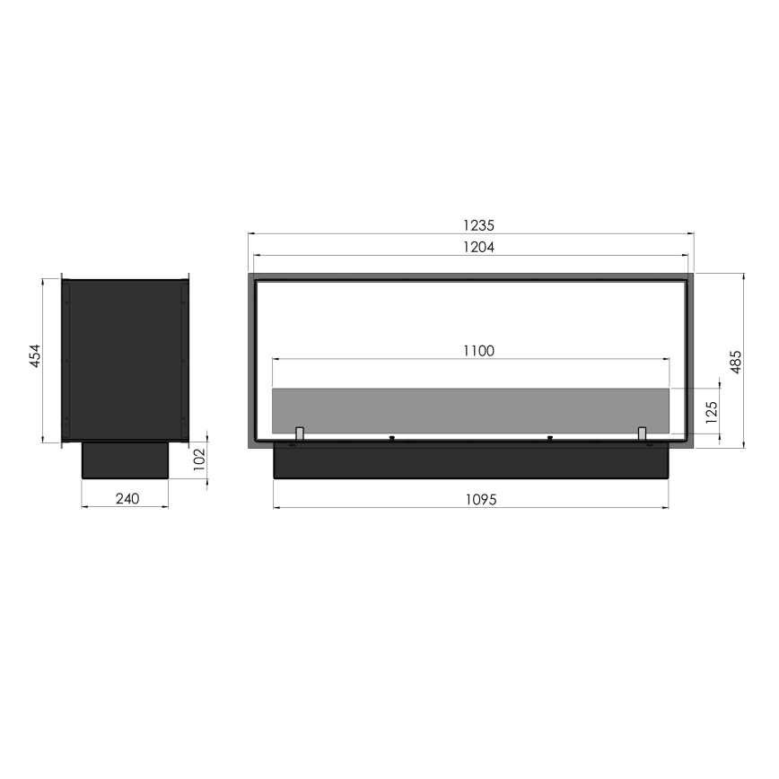 InFire - Inbyggd BIO eldstad 48,5x123,5 cm 6kW svart