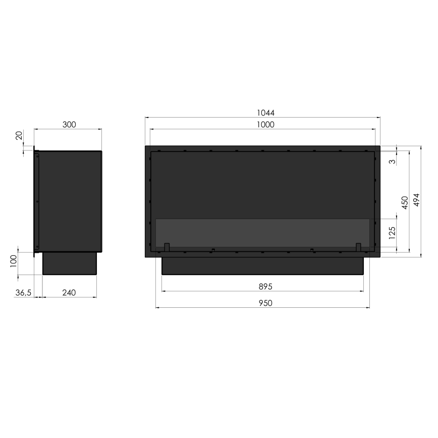 InFire - Inbyggd BIO eldstad 49,4x104,4 cm 6kW svart