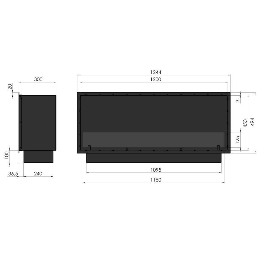 InFire - Inbyggd BIO eldstad 49,4x124,4 cm 6kW svart