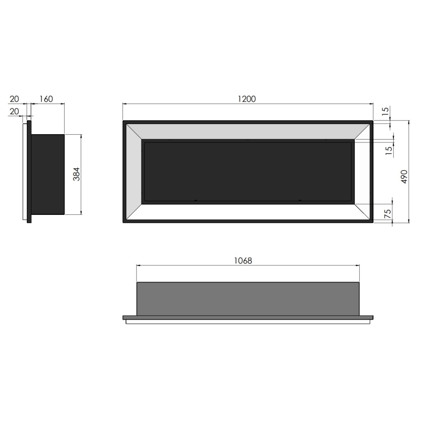 InFire - Inbyggd BIO eldstad 49x120 cm 3kW svart