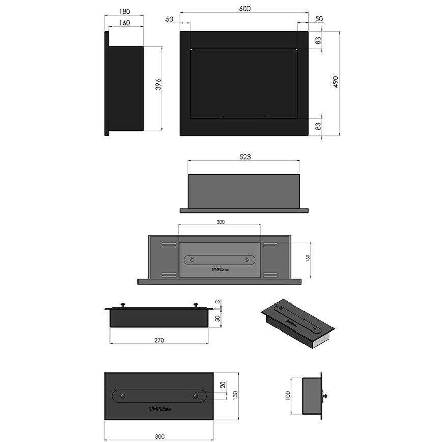 InFire - Inbyggd BIO eldstad 49x60 cm 3kW svart