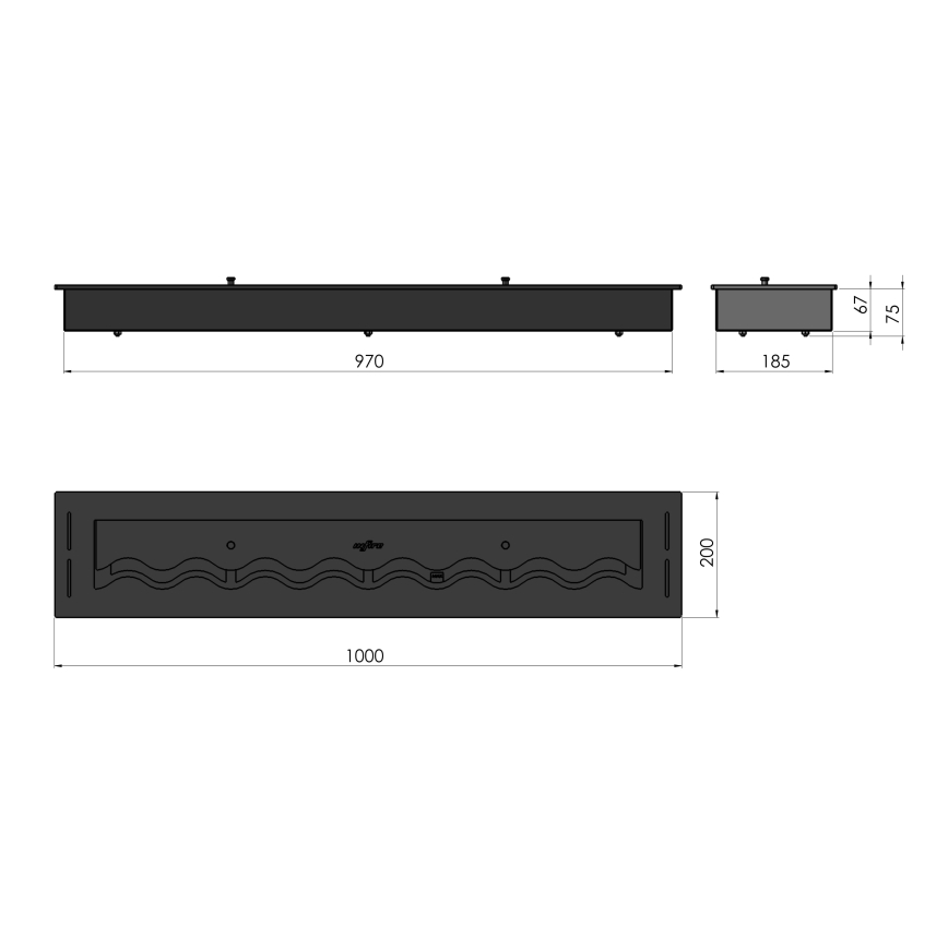 InFire - Inbyggd BIO eldstad 7,5x100 cm 6kW svart