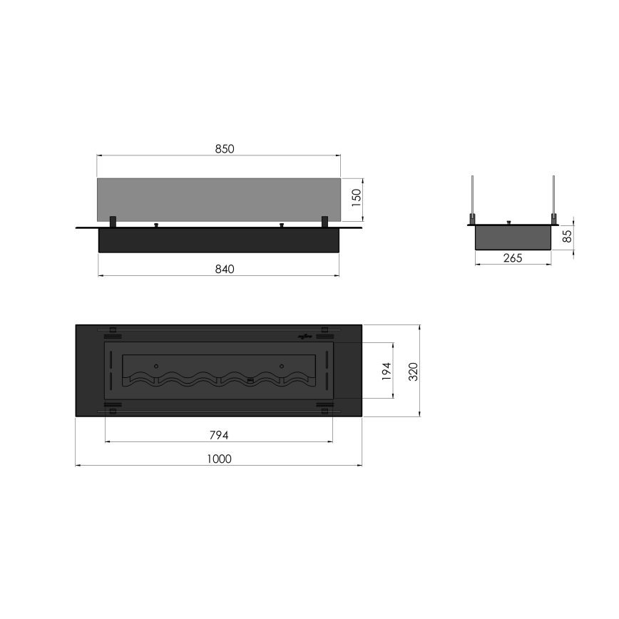 InFire - Inbyggd BIO eldstad 8,5x100 cm 6kW svart