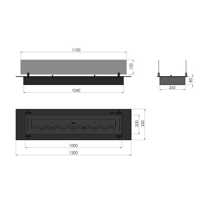 InFire - Inbyggd BIO eldstad 8,5x120 cm 6kW svart