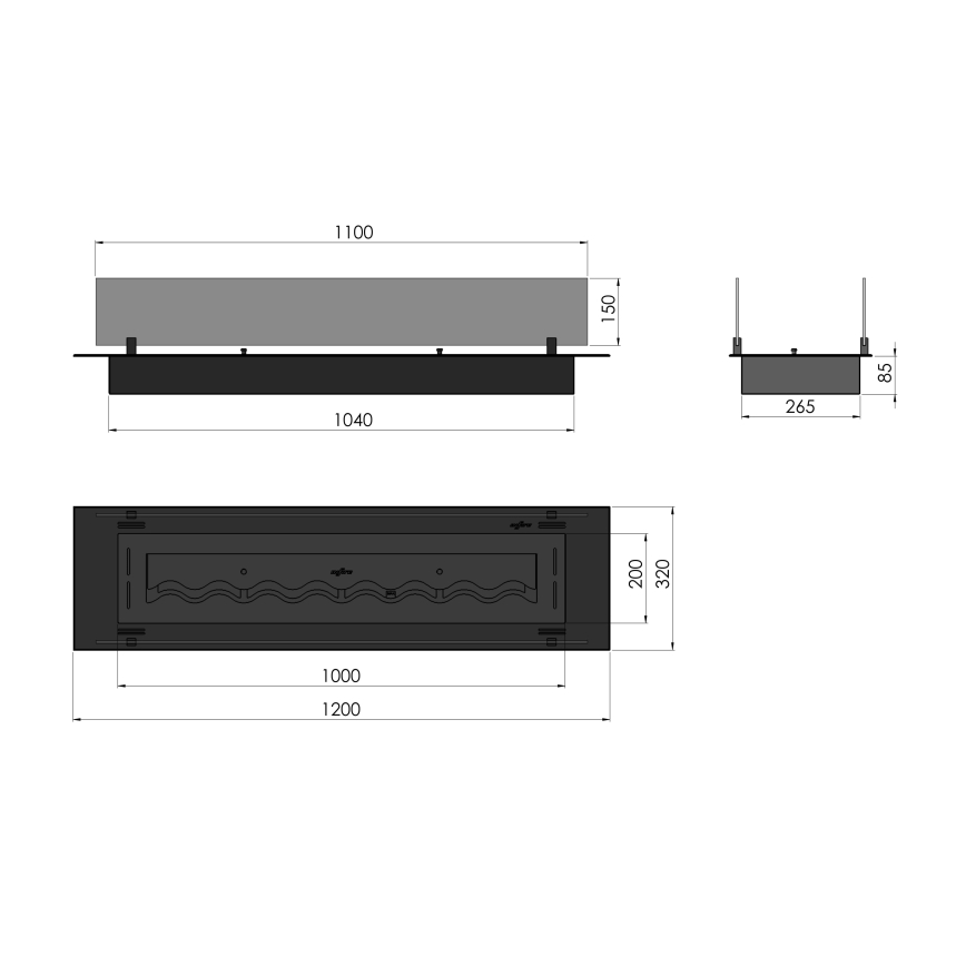 InFire - Inbyggd BIO eldstad 8,5x120 cm 6kW svart