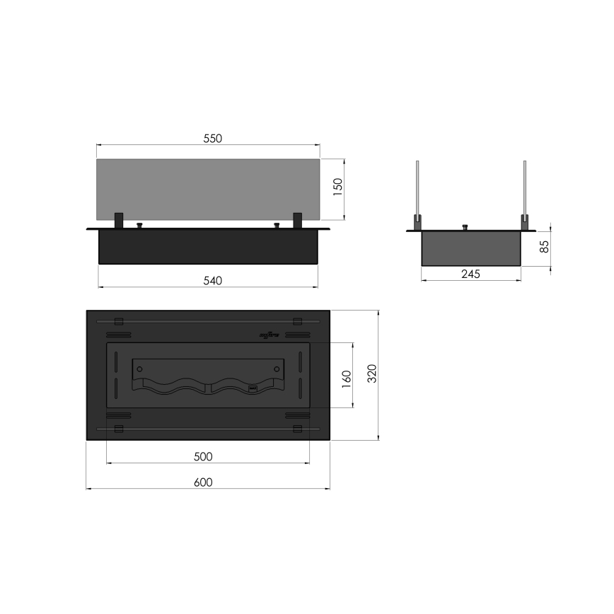 InFire - Inbyggd BIO eldstad 8,5x60 cm 3,5kW svart