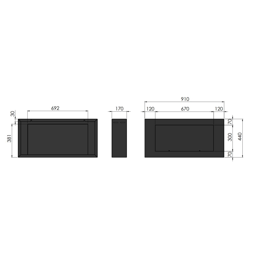 InFire - Vägg BIO eldstad 44x91 cm 3kW svart