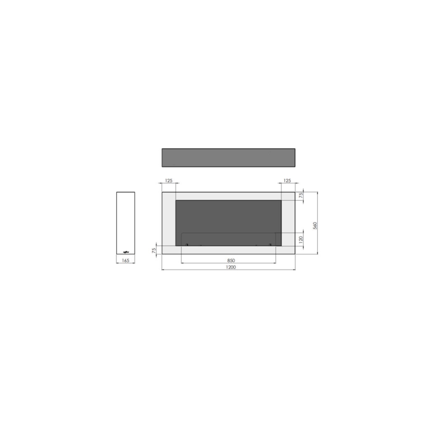 InFire - Wall BIO fireplace 120x56 cm 3kW svart