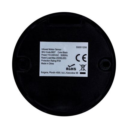 Infraröd rörelsesensor 360° 200W/230V svart
