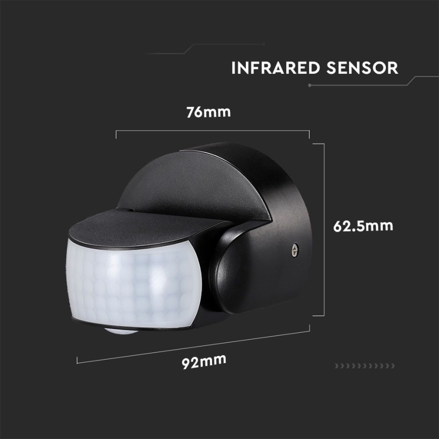 Infraröd utomhusrörelsesensor 180/360° 600W/230V IP65 svart