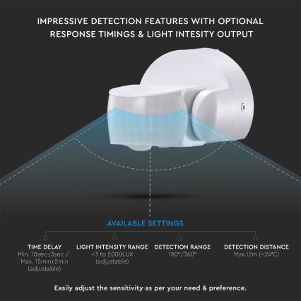 Infraröd utomhusrörelsesensor 180/360° 600W/230V IP65 vit
