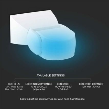 Infraröd utomhusrörelsesensor 180° 230V IP65 vit