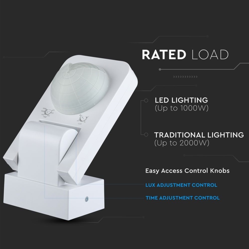 Infraröd utomhusrörelsesensor 360° 1000W/230V IP65 vit