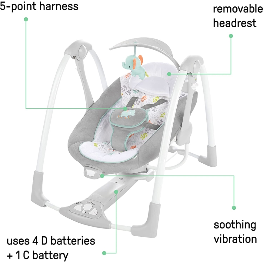 Ingenuity - Vibrerande babygunga med musik 2i1 WIMBERLY 4xD + 1xC