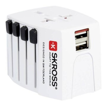 Internationell reseadapter 230V + 2x USB port