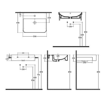 Isvea - Halvinfällt tvättställ SOTT AQUA 59x49 cm keramik/vit