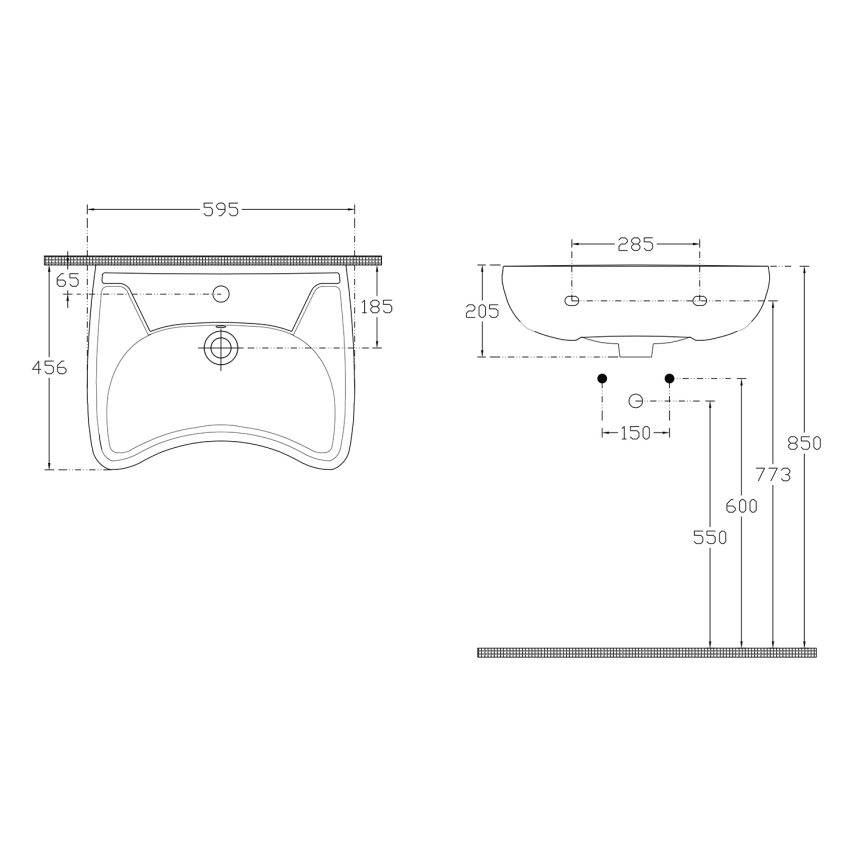 Isvea - Väggmonterat tvättställ för personer med funktionsnedsättning 45,6 x 59,5 cm keramik/vit