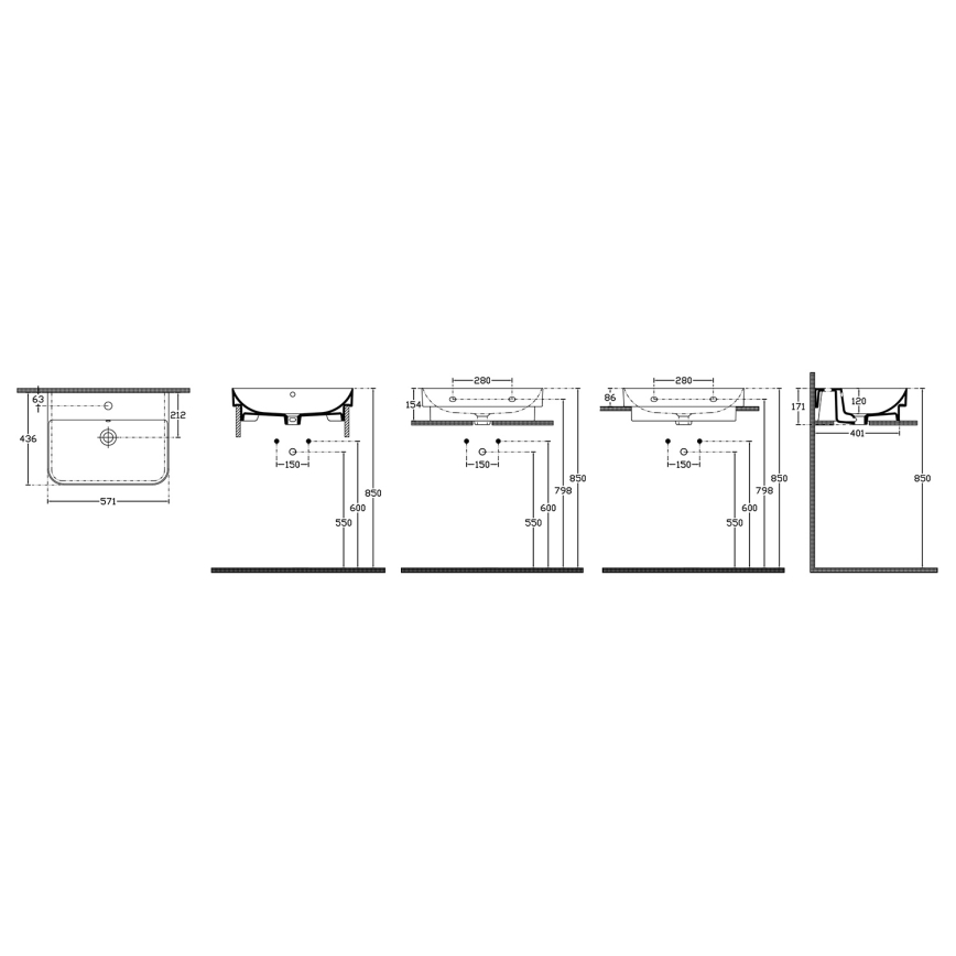 Isvea - SOTT AQUA tvättställ för bänkskiva 57x44 cm keramik/vit