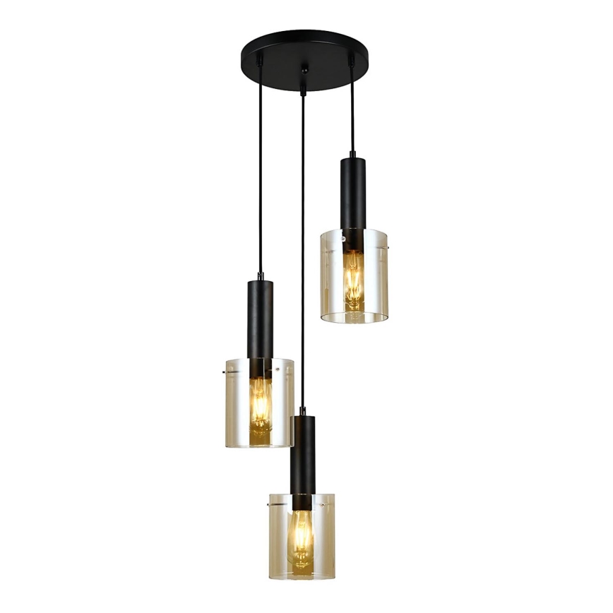 ITALUX - Ljuskrona med textilsladd SARDO 3xE27/40W/230V svart/guld