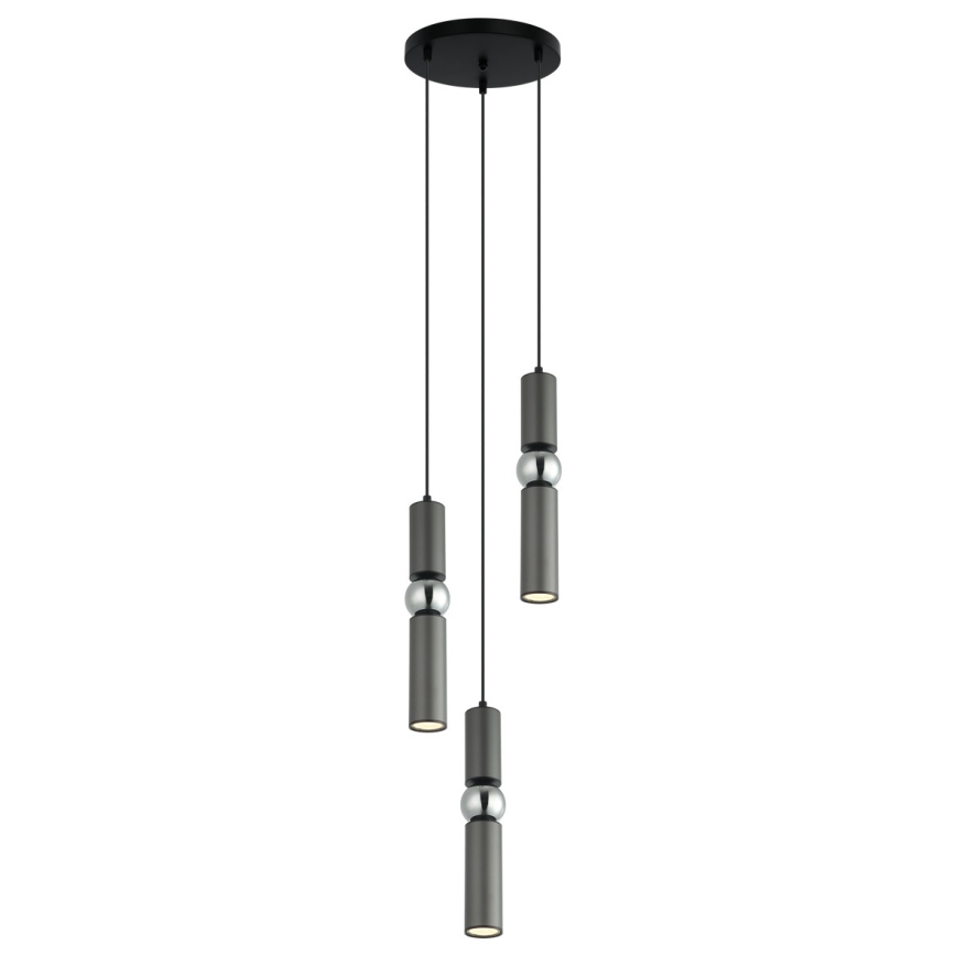 ITALUX - Ljuskrona med textilsladd ISIDORA 3xGU10/25W/230V antracit/krom