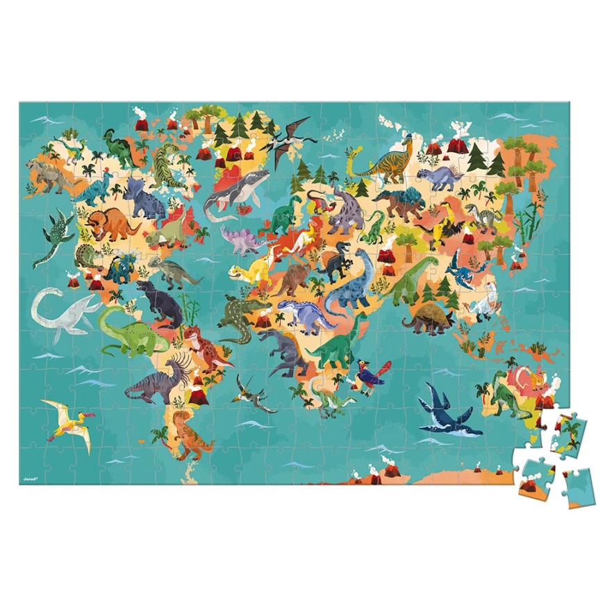 Janod - Children's educational puzzle 200 delar dinosaurier