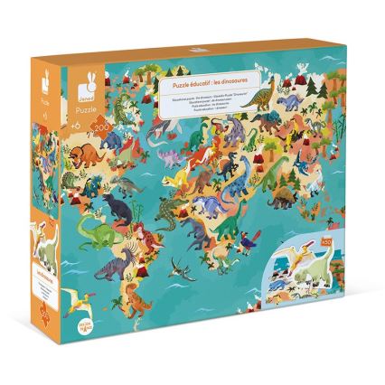 Janod - Children's educational puzzle 200 delar dinosaurier