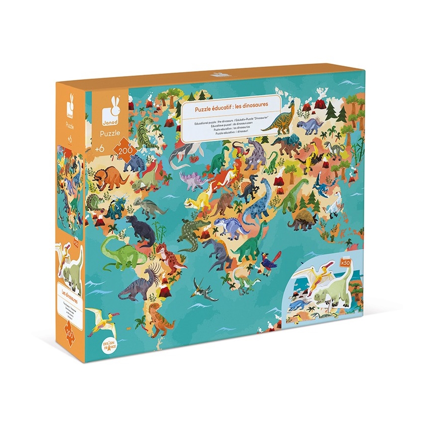 Janod - Children's educational puzzle 200 delar dinosaurier