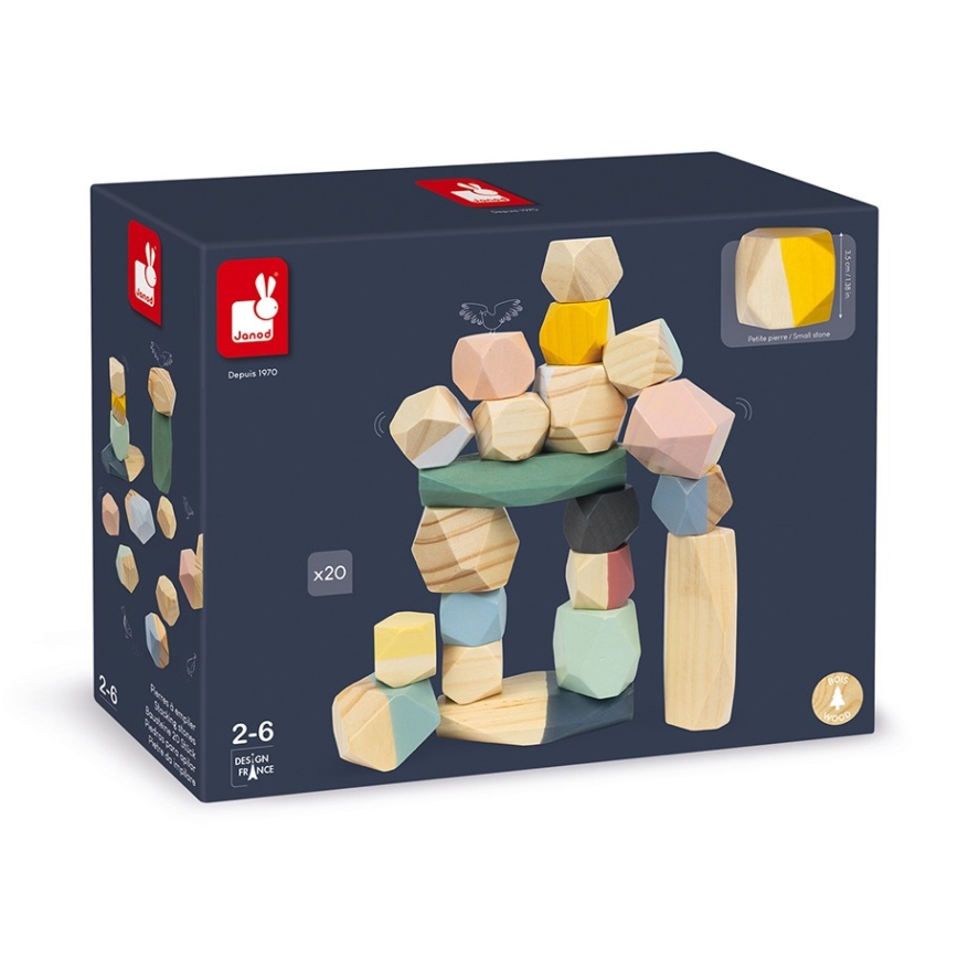 Janod - Wooden blocks SWEET COCOON 20 delar stones