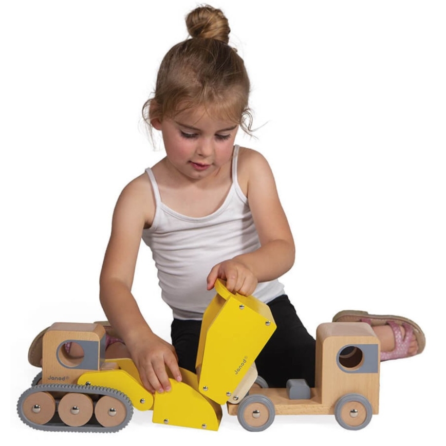 Janod - Wooden excavator och truck BOLID