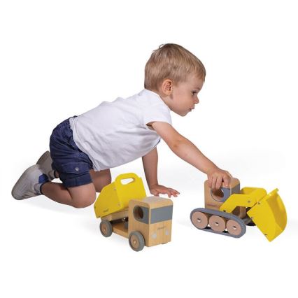 Janod - Wooden excavator och truck BOLID
