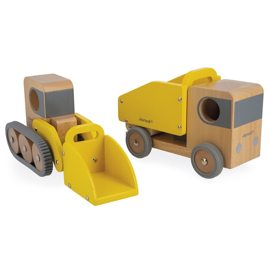 Janod - Wooden excavator och truck BOLID