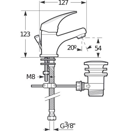 JIKA H3111N10041111 - Kran till handfat + avlopp med bräddavlopp TALAS 12,3 cm skinande krom