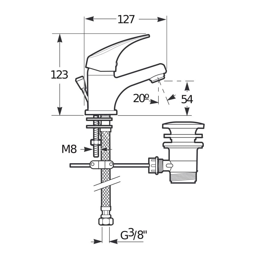 JIKA H3111N10041111 - Kran till handfat + avlopp med bräddavlopp TALAS 12,3 cm skinande krom