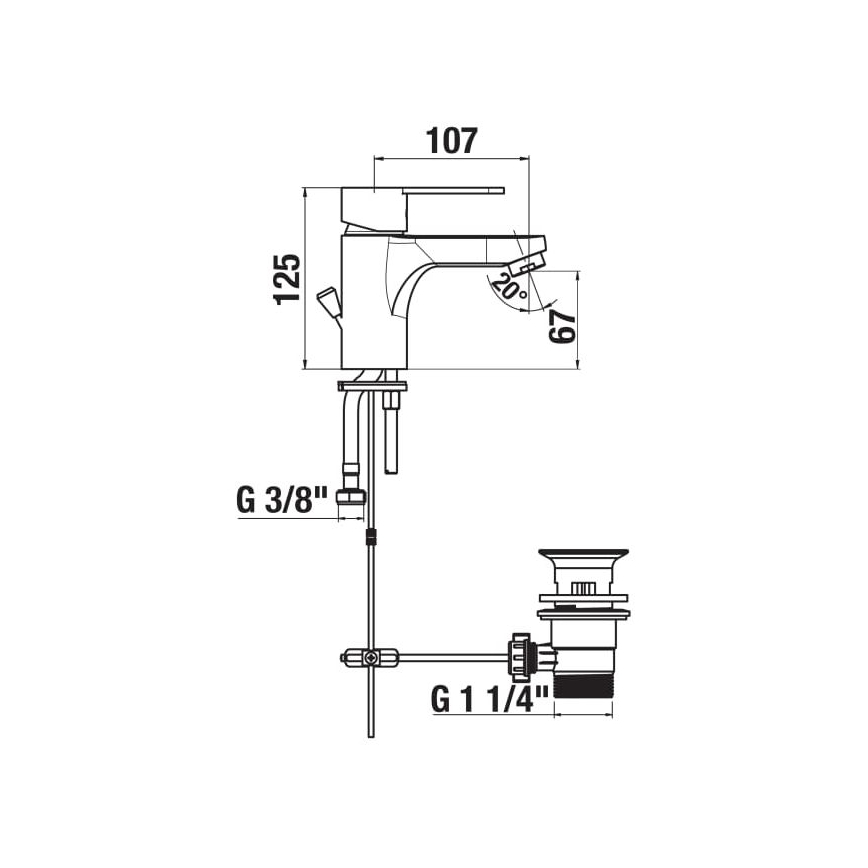 JIKA H3111Z10041111 - Kran till handfat + avlopp med bräddavlopp LYRA 12,5 cm skinande krom