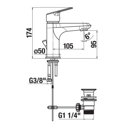 JIKA H3112E10041111 - Kran till handfat + avlopp utan överflöd TALAS 17,4 cm skinande krom