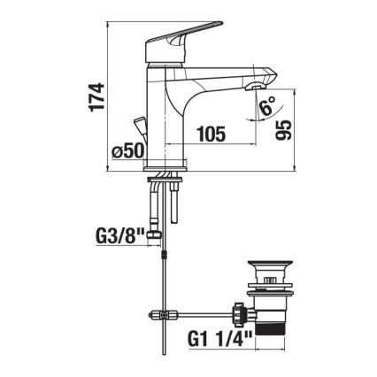 JIKA H3112E10041171 - Kran till handfat + avlopp utan överflöd TALAS 17,4 cm skinande krom