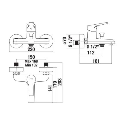 JIKA H3211W70044001 - Kran till badkar CUBE skinande krom