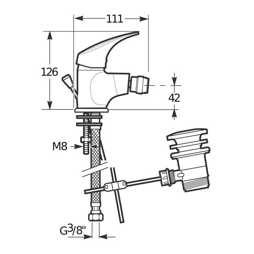 JIKA H3411N10041111 - Kran till bidé + avlopp utan överflöd TALAS 12,6 cm skinande krom