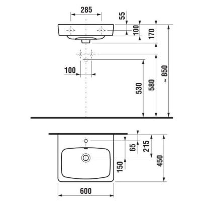 JIKA H8103820001041 - Vögghängt handfat LYRA 60x45 cm keramik/vit