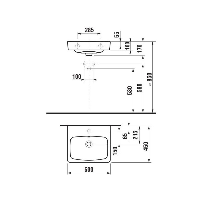 JIKA H8103820001041 - Vögghängt handfat LYRA 60x45 cm keramik/vit