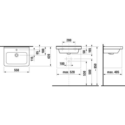 JIKA H8104220001041 - Vögghängt handfat CUBITO 55x42 cm keramik/vit