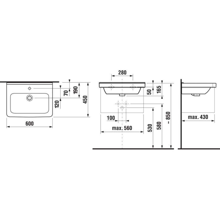 JIKA H8104230001041 - Vögghängt handfat CUBITO 60x45 cm keramik/vit