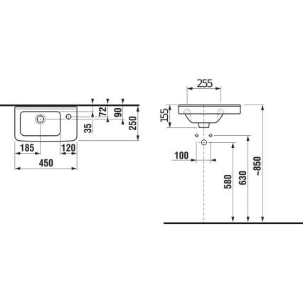 JIKA H8114240001061 - Vögghängt handfat CUBITO 45x25 cm keramik/vit