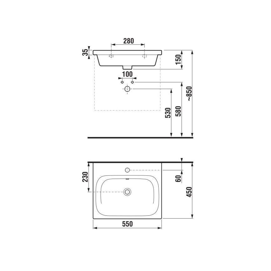 JIKA H8127120001041 - Vögghängt handfat MIO 55x45 cm keramik/vit