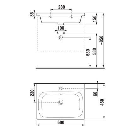 JIKA H8127130001041 - Vögghängt handfat MIO 60x45 cm keramik/vit