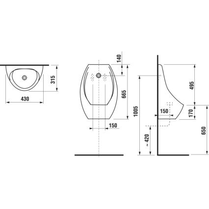 JIKA H8411010004871 - Urinoar med sensor DOMINO 24V bakre inlopp, bakre avfall keramik/vit