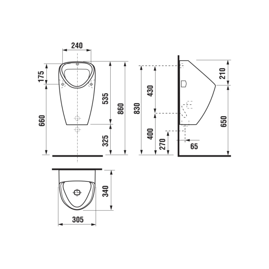 JIKA H8430600000001 - Urinal GOLEM med bakre avlopp, inlopp bakifrån, keramik/vit