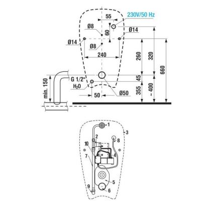 JIKA H8430700004901 - Urinoar med sensor GOLEM 230V iInternt inlopp, bakre avlopp keramik/vit