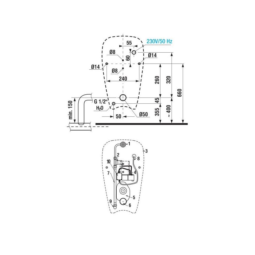 JIKA H8430700004901 - Urinoar med sensor GOLEM 230V iInternt inlopp, bakre avlopp keramik/vit