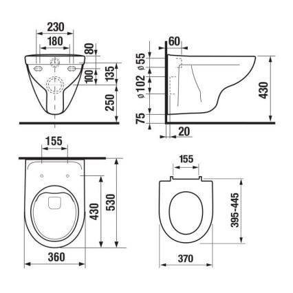 JIKA H8663840000001 - Vägghängd WC LYRA i keramik/vit + toalettsits SoftClose LYRA i duroplast/vit